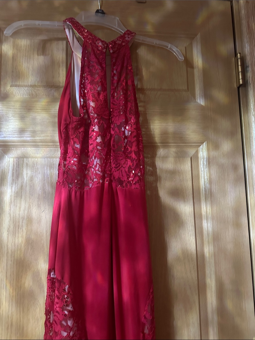 Morgan & Co. Fuchsia Lace-Trim Halter Prom Gown - Picture 2 of 6